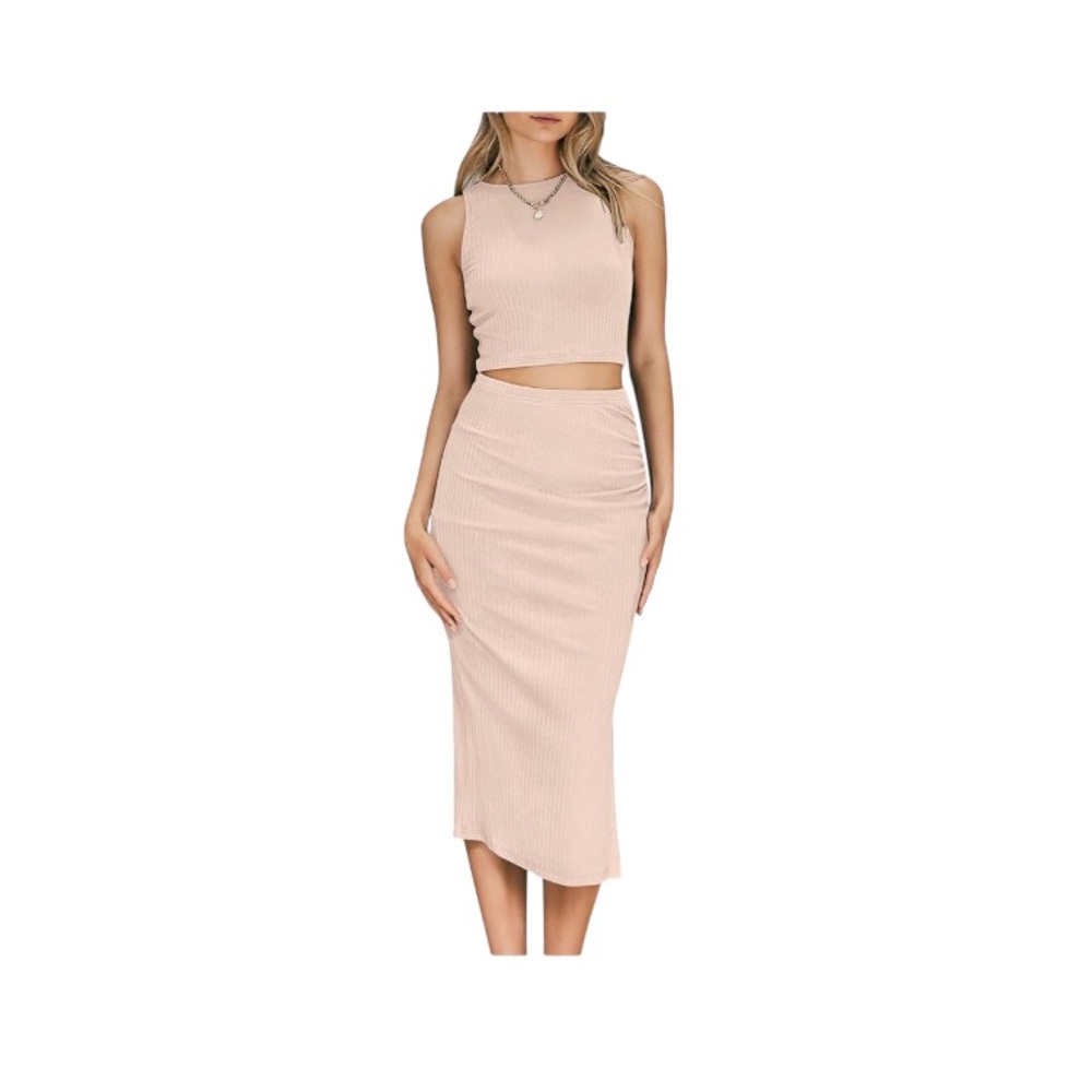 PrettyGarden • Ribbed Midi Skirt Cropped Tank Set
